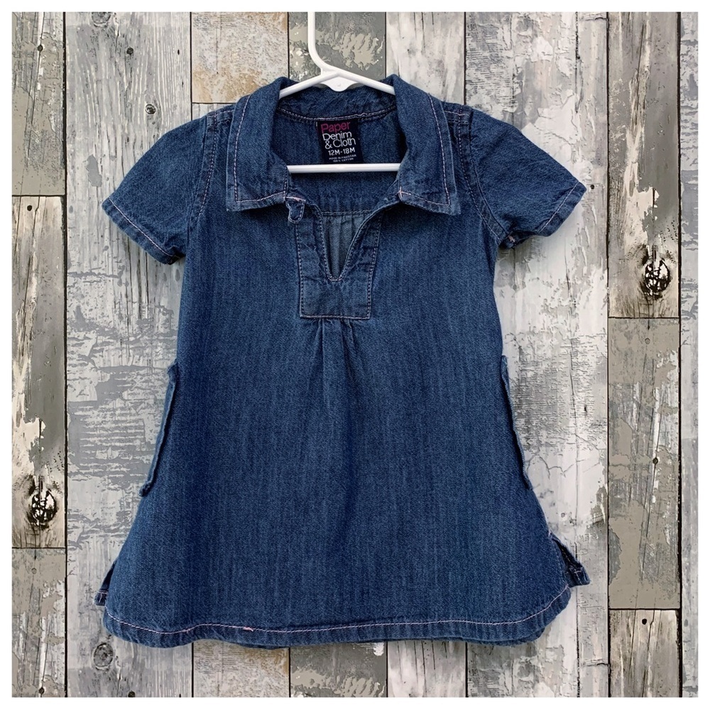 Girls Paper Denim Cloth Blue Jean Denim Babydoll Dress Jumper Outfit 12-18 Month